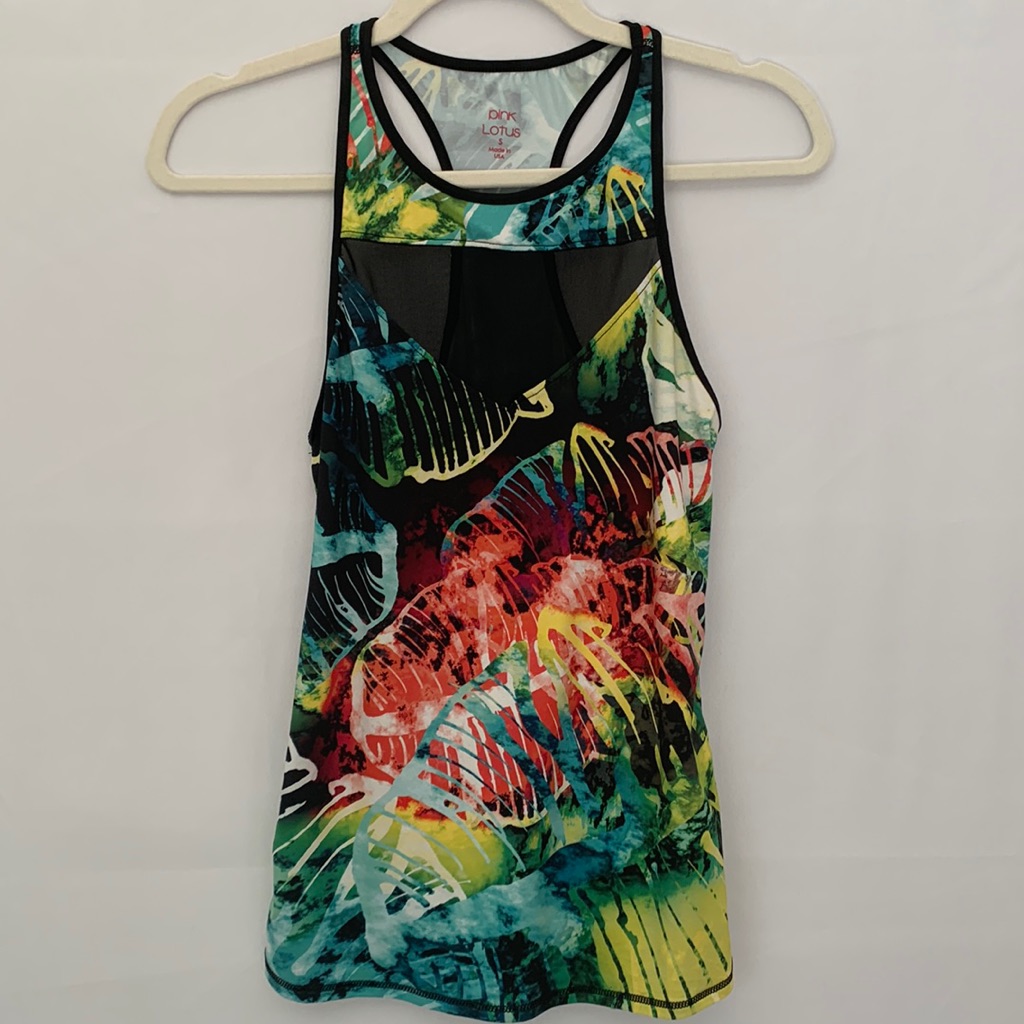 Pink Lotus Graphic Mesh Racerback Tank Top Workout Athletic Gym Size Small